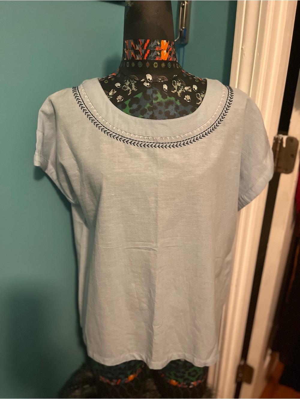 Bonmarche UK light  Blue Embroidered Scoop Neck Women's Classic Top